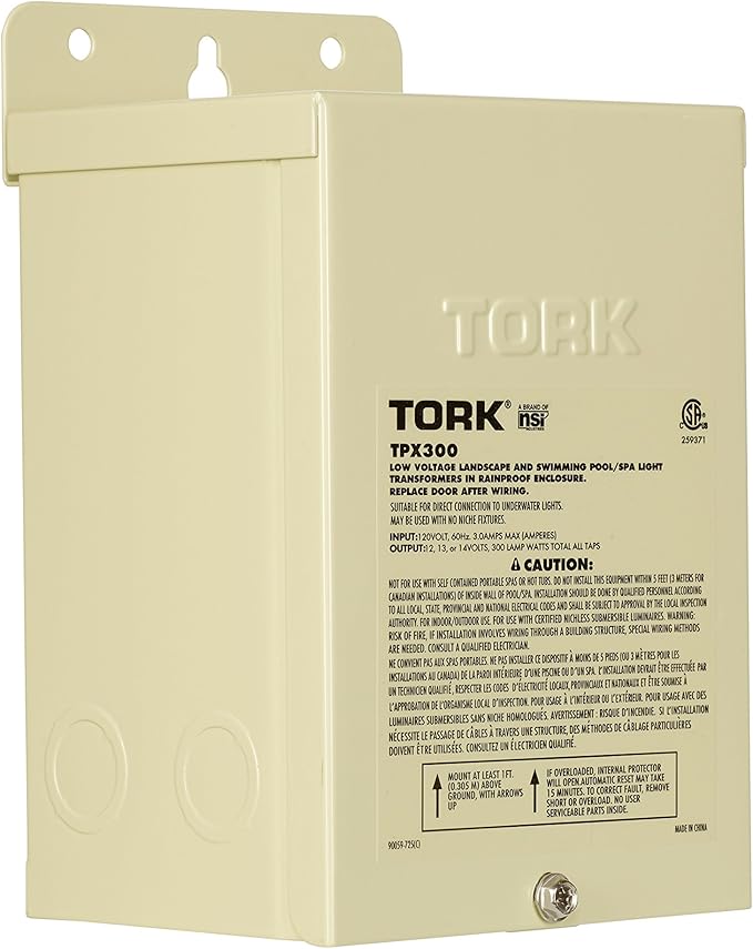 NSI TORK TPX300 Low-Voltage 300-Watt Safety Transformer for Indoor/Outdoor Pool/Spa Landscape and Submersible Lighting Products LED Compatible Beige