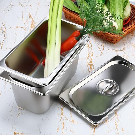 8 Pack Stainless Steam Hotel Pan 6 Deep Steam Table Pan with Lid 0.8 mm Thick Stainless Steel Restaurant Anti Clogging Steamer for Party Restaurant Hotel(1/3 Size)
