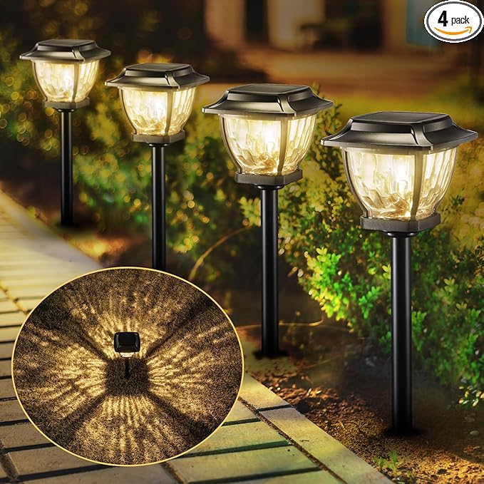 Solar Pathway Lights Super Bright Solar Lights Outdoor Waterproof 4 Pack Glass Solar Garden LED Lights Landscape Lighting Decorative for Path Yard Patio Walkway DrivewaySlate Black
