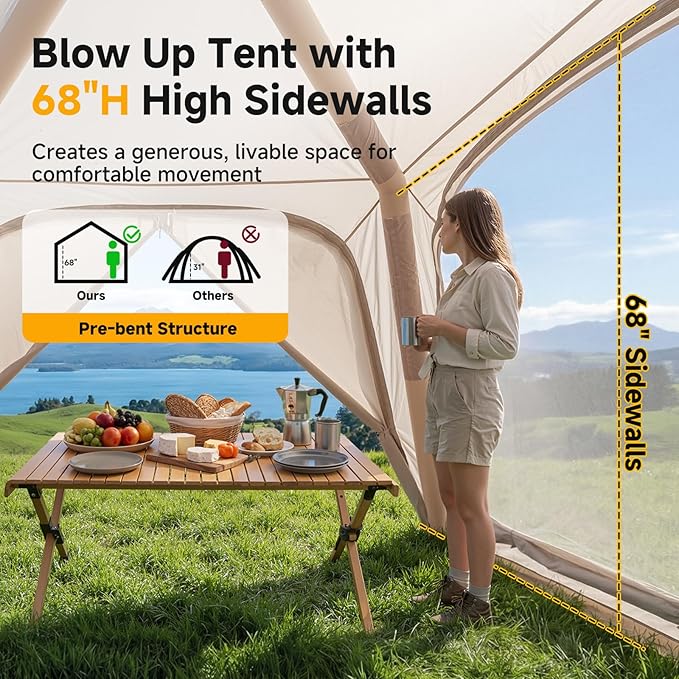 Inflatable Blow Up Tents for CampingWaterproof Oxford Hot Tent with Manual PumpSpacious Easy Setup Inflatable Camping Air Tent for Family Glamping