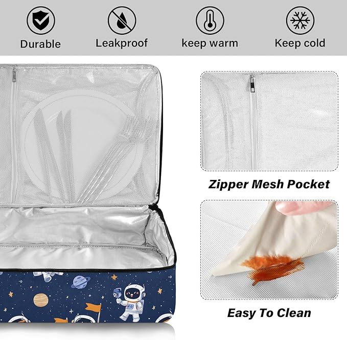 Casserole Carrier Cute Cartoon Pattern AstronautsInsulated Casserole Carrier for Hot or Cold Food Thermal Lunch Tote for Potluck Parties Picnic Beach Fits 9 x 13 Inches Baking Dish