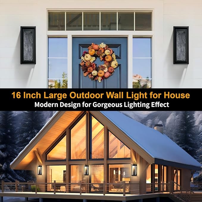 16'' LED Dusk to Dawn Outdoor Light Fixture 3000K Porch Lights Outdoor Wall Lights with Bubble Glass Industrial Exterior Lighting Farmhouse Wall Lantern Outside Sconce Lights for House Garage