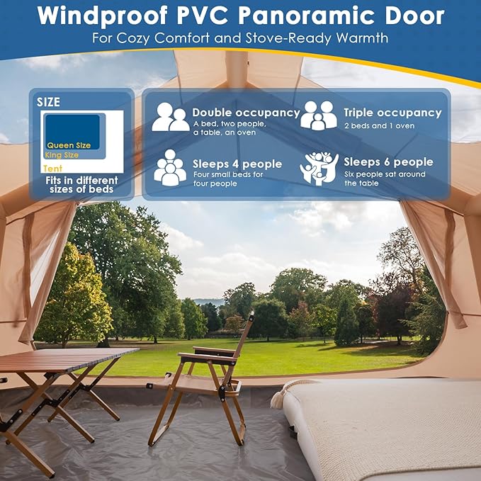 Inflatable Camping Tent with Electric Air Pump - 420D Heavy Duty Oxford - 5 Min Auto-Inflation - Panoramic Stargazing Skylight - 4 Season Luxury Glamping Cabin 4-10 Person Multiple Sizes