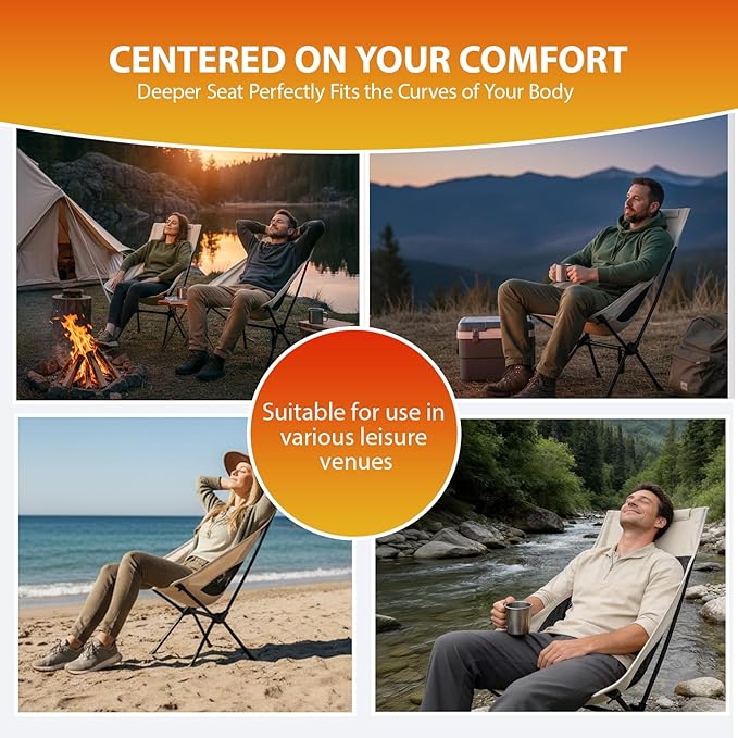 IEJ Ultralight High-Back Camping Chair - Portable Folding Backpacking Chair with Anti-sag Footmuffs Supports up to 300 lbs Compact and Durable for Outdoor Hiking Camping Fishing Reading - White