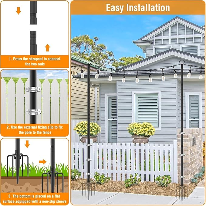 AILBTON 10 Pack 10Ft String Light PolesLight Poles for Outside String LightsOutdoor Light Poles with ForkMetal Pole Stand for PatioBackyardDeck