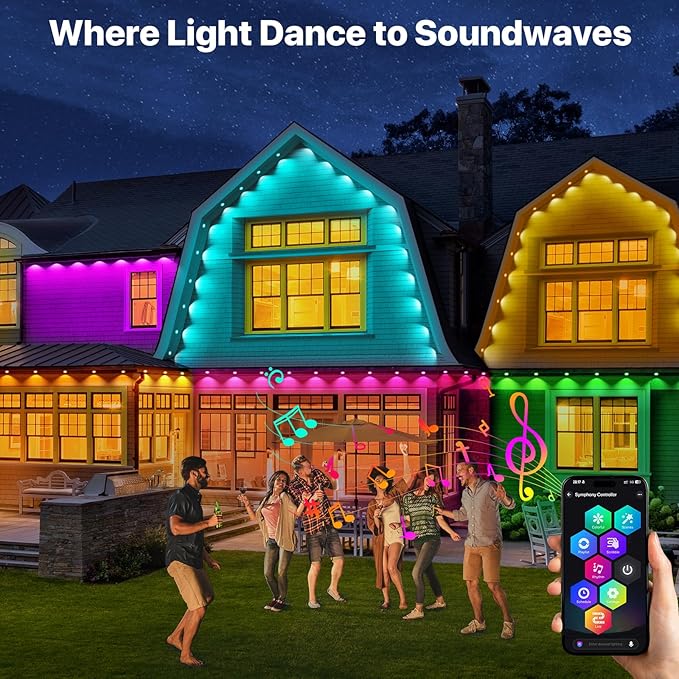 Permanent Outdoor Lights 50FT RGB+IC LED Lights with Smart APP &amp Remote Control 72 Scene Modes Waterproof IP65 for Holiday Christmas Yard Decorations(Extension Cord Not Included)