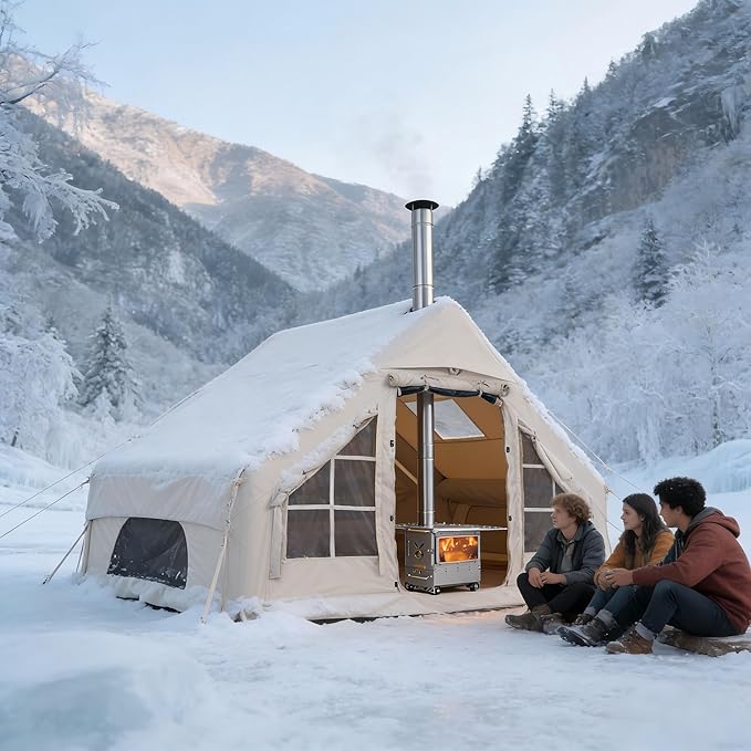 Large Inflatable Glamping Tent 4-6 Person Waterproof Camping Tent with Mesh Windows Easy Setup Air Tent for Family Outdoor Camping Hiking and Backyard (with Manual Air Pump)