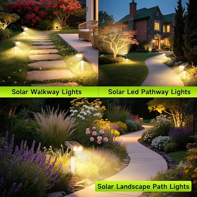 Solar Spotlights Outdoor Waterproof- 2 IN 1 Solar Spot Lights Outdoor with 2 Lighting Modes &amp PC Light Guide Column for Garden Yard Pathway | Warm Yellow 3000k Spotlights | IP65 Waterproof | 12 Pa