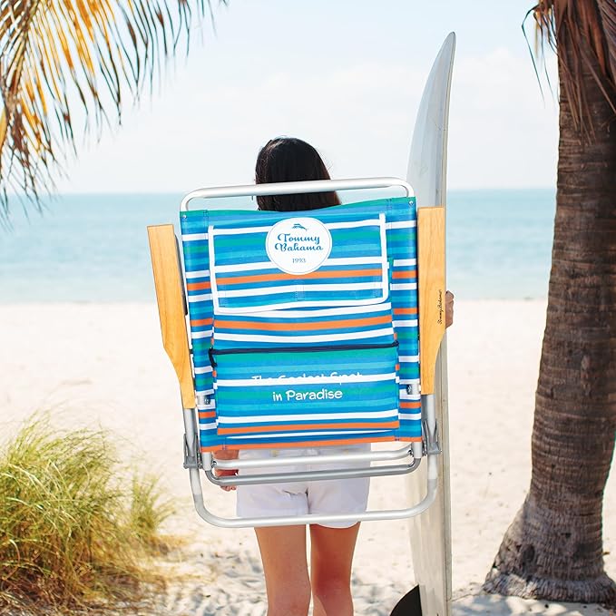 Tommy Bahama 4-Position Extended seat Height Easy in-Easy Out Folding Backpack Beach Chair