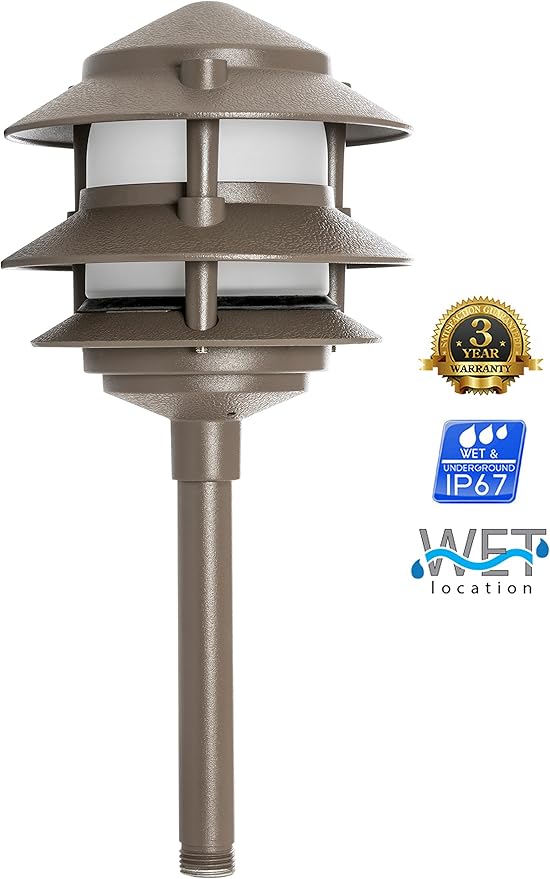 Westgate Lighting LED Area Light - Aluminum - Bronze Finish Pagoda Landscape Light - Warm White - Integrated SMD LED Tower All Accessories Included (4 Bronze)