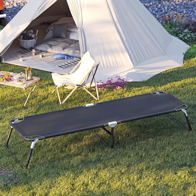 GYMAX Folding Camping Cot Portable Ultralight Compact Sleeping Cot Bed for Adults with Oxford Fabric for Outdoor Travel Backpacking Hiking Patio Home Office 330LBS (1 Black)