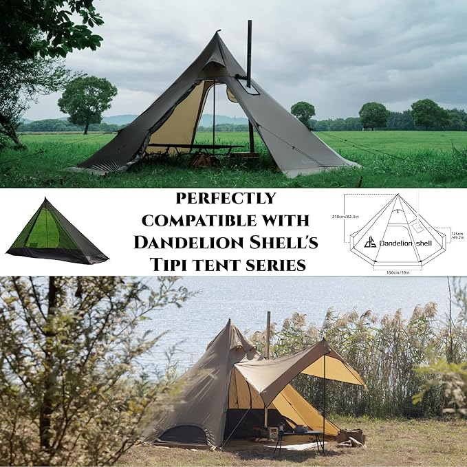 2 Person Mesh Inner with 3000mm Bath Floor for Tipi Hot Tent – Camping Hiking Hunting Fishing Waterproof Windproof Lightweight