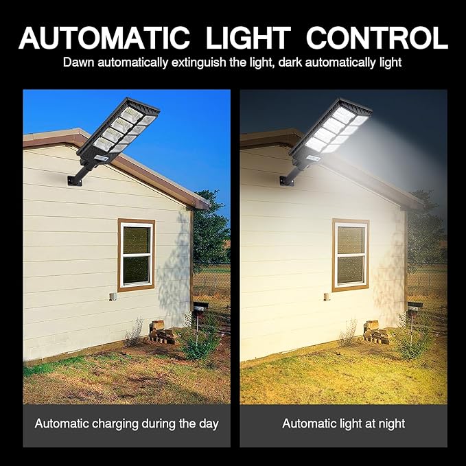 Solar Street Lights Outdoor IP67 Waterproof Wall-Mounted LED Flood Light with Motion Sensor &amp Remote Control - Auto Dusk to Dawn Security Lighting for Patio Garden Garage Courtyard