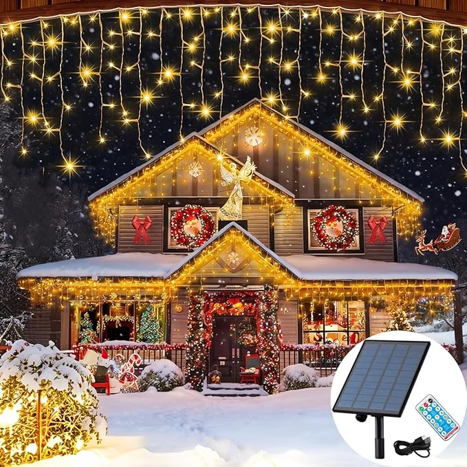 320LED Solar Christmas Lights Outdoor Waterproof Christmas Decorations Lights 29.5ft 60 Drops8 Modes Solar Powered Rechargeable Fairy Lights for Party HolidayWedding Decorations (Warm White)