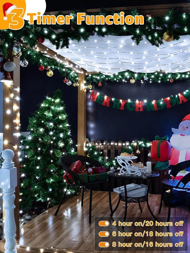 600 LED 196 FT Christmas Lights Waterproof String Lights with Remote and Timer Christmas Tree Lights with 8 Modes Dimmable Fairy Lights for Holiday Decor (Cool White)