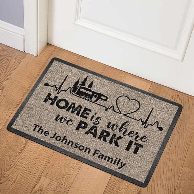 Personalized Home is Where We Park It Doormat - Custom Rv and Family Name Camping Door Mat RV Accessories for Inside 16 x 24 inches