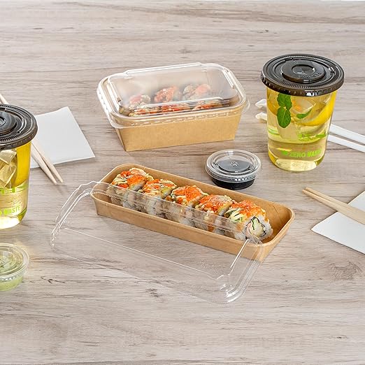 Restaurantware-LIDS ONLY: Matsuri Vision 8.8 x 3.7x 1.2 Inch Lids For Sushi Containers 100 Airtight Lids - Containers Sold Separately No-Fog Design Clear Plastic Dome Lids For Sushi Boxes