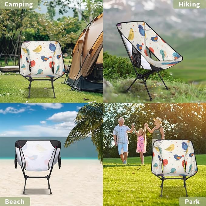 Honeybaby Folding Camping Chair Colorful Birds Camping Chairs Lightweight Portable Chair Outdoor Foldable Chairs for Camping Travel Picnic Beach Hiking