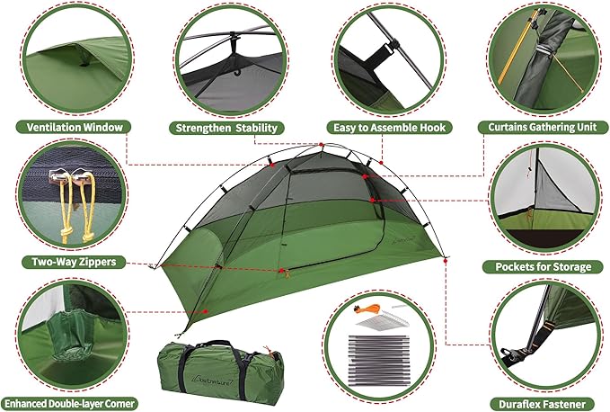 Clostnature Lightweight Tent for Backpacking - 1/2/3/4 Person Ultralight Backpacking Tent Waterproof Easy Setup Camping Tent Hiking Tent for Outdoor Hiking and Mountaineering