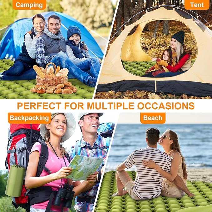 Double Sleeping Pad Ultralight 4 Extra-Thick Self Inflating Sleeping Mat for 2 Person with Pillow Built-in Foot Pump Portable Camping Mat for Backpacking Hiking Traveling Tent Camping