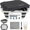 6-in-1 Collapsible BBQ Prep Tub &amp Marinade Container with Locking Lid | 20 Multifunction Camping Sink Portable Cutting Board and Food Storage Bin for Grilling Picnics Tailgating - Black