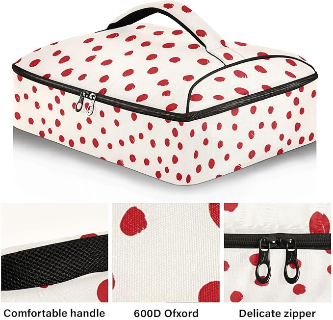 Casserole Carrier Cute Red DotInsulated Casserole Carrier for Hot or Cold Food Thermal Lunch Tote for Potluck Parties Picnic Beach Fits 9 x 13 Inches Baking Dish
