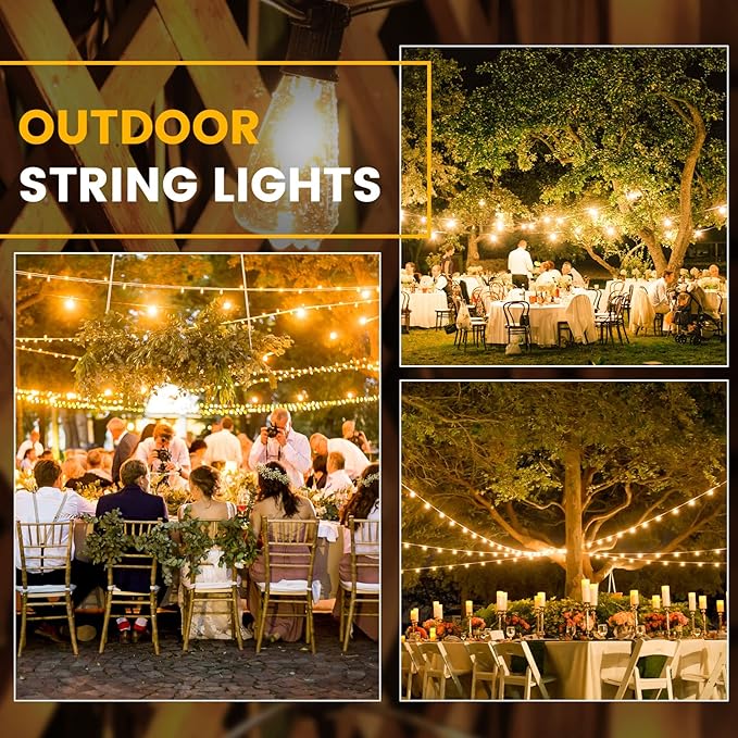 LED Outdoor String Lights 50 FT Waterproof Patio Lights with 25+2 ST38 Vintage Edison Shatterproof Bulbs Connectable Dimmable Hanging Lights for Backyard Bistro Cafe Garden Gazebo - Warm White