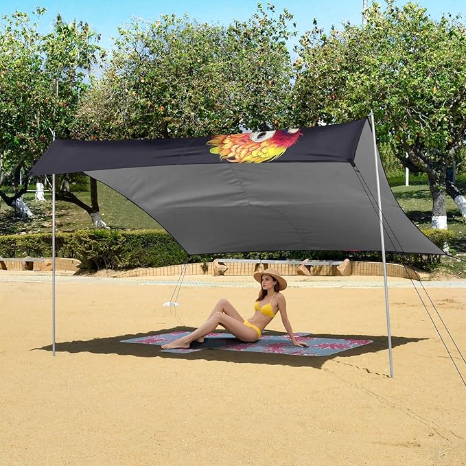 ALAZA Parrot Portrait Rainbow Color Beach Tent Sun Shelter UPF50+ Protection Beach Shade Canopy w/ 4 Sandbags for Outdoor Camping Fishing Backyard Fun Picnic 10x9 ft