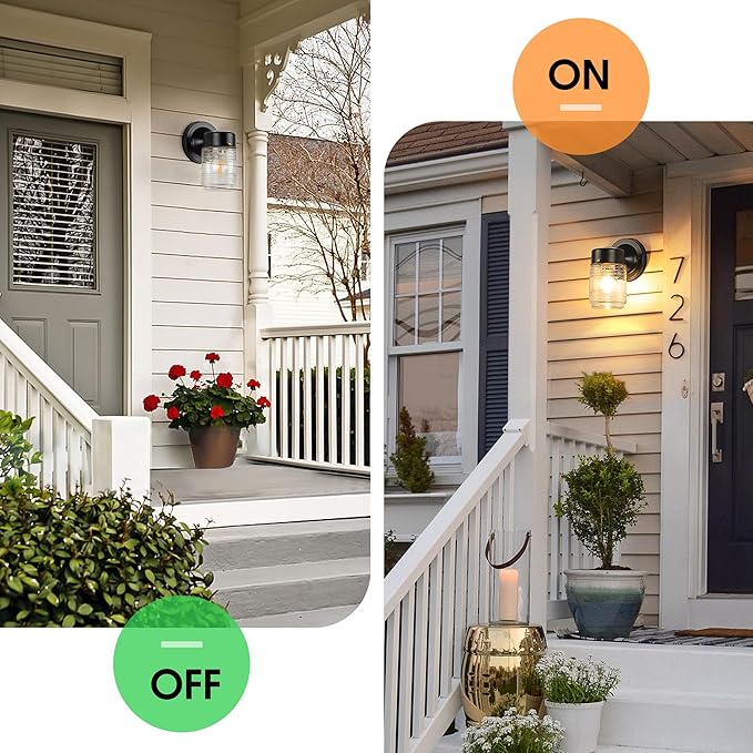 Jelly Jar Outdoor Wall Lantern Black Exterior Waterproof Wall Mount Lighting Fixture Anti-Rust Front Door Sconce with Clear Ribbed Glass E26 Socket Lights 2 Pack