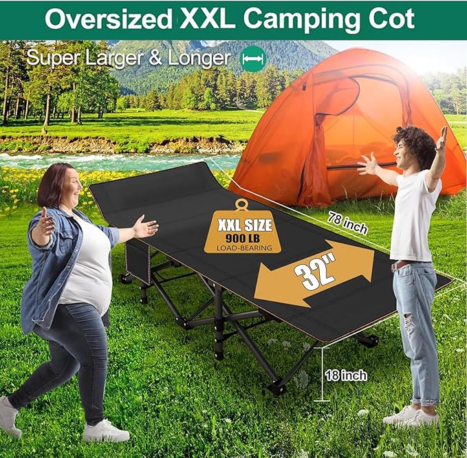 LILYPELLE 2 Pack Folding Camping Cot W/Mattress 78 L x 32 W x 18 H Cot Bed Heavy Duty Wide Camping Cot XXL for Adults Portable Sleeping Cot Bed for Travel Camping/Office Home Nap