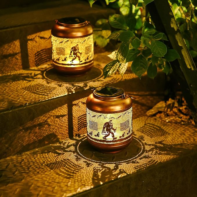 Bigfoot Solar Lanterns Outdoor Waterproof Hanging Solar Lights Big Foot Sasquatch Birthday Gifts for Women Men Metal Decoratives LED Lantern for Patio Backyard Porch Yard Lawn Garden Decor