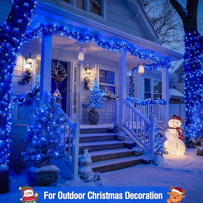 JMEXSUSS Blue 400 LED Christmas Lights Outdoor 132ft Christmas Tree Lights with Remote Indoor Blue String Lights Plug in for House Christmas Bush Decorations