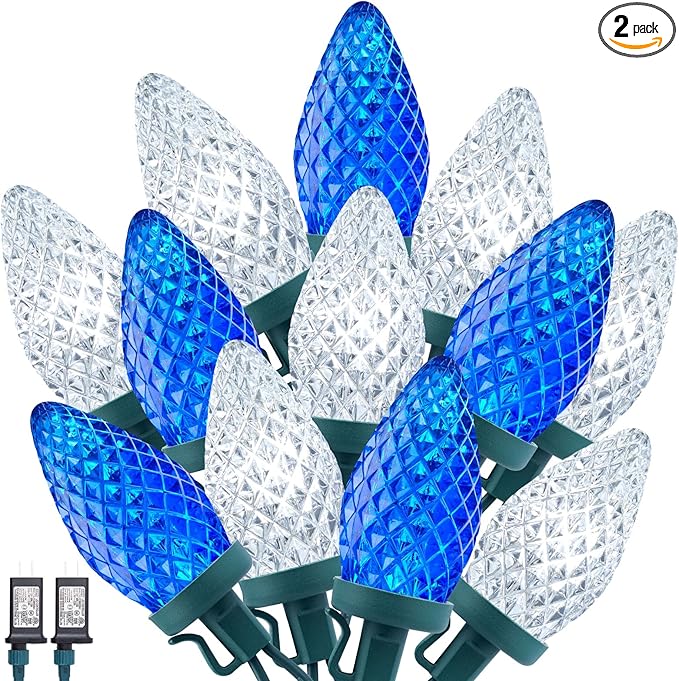 2 Pack C9 LED Christmas String Lights - Each 82ft 100 LED Outdoor String Lights with Timer and 8 Lighting Modes Plug in Extendable Roofline Lights String for Outside Yard Christmas Holiday Decor