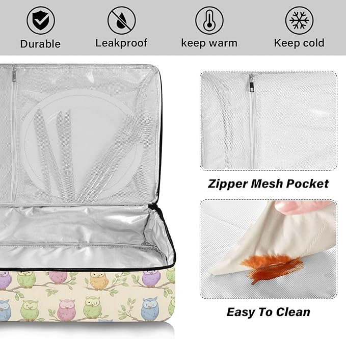Casserole Carrier Cute Cartoon OwlsInsulated Casserole Carrier for Hot or Cold Food Thermal Lunch Tote for Potluck Parties Picnic Beach Fits 9 x 13 Inches Baking Dish