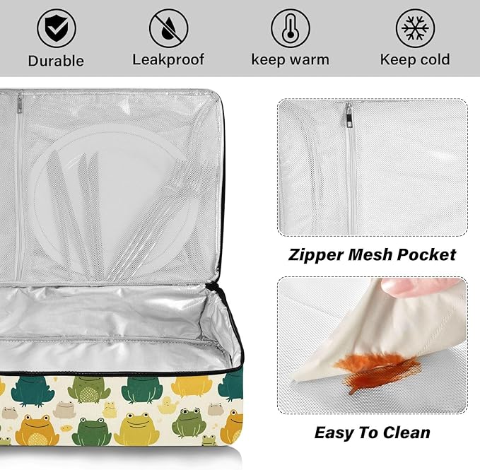 Casserole Carrier Cute Cartoon Frog PatternInsulated Casserole Carrier for Hot or Cold Food Thermal Lunch Tote for Potluck Parties Picnic Beach Fits 9 x 13 Inches Baking Dish