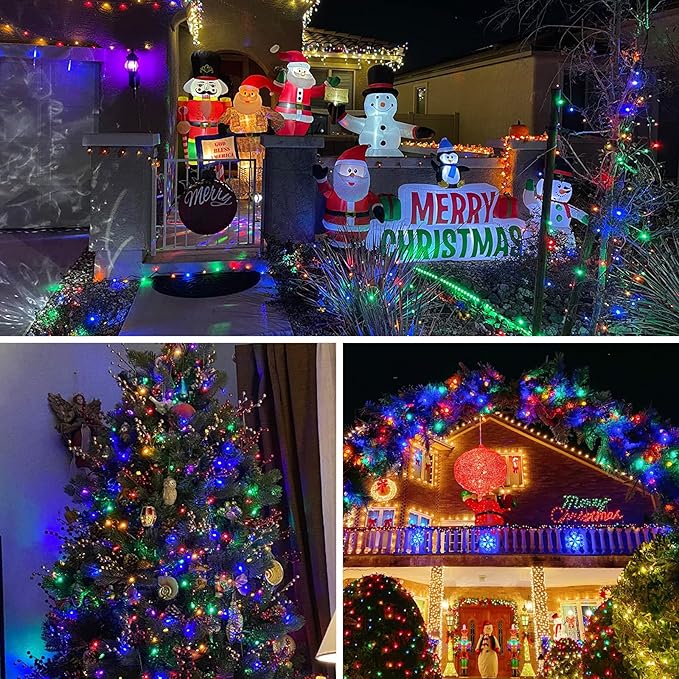 QITONG 500 LED 165ft Christmas String Lights Outdoor Waterproof Multicolor Lights wiht 8 Modes Green Wire Twinkle String Lights Plug in