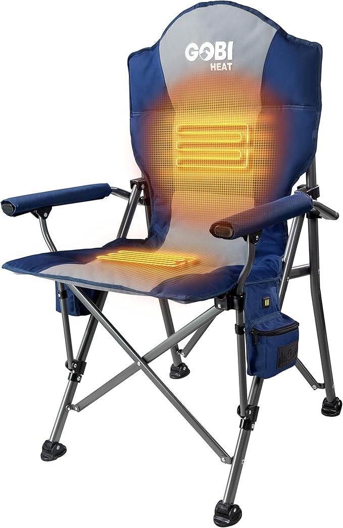 Gobi Heat - Terrain Portable Heated Camping Chair - Outdoor Folding Chair with Heated Filling - Winter Camping Essential - 3 Heat Settings