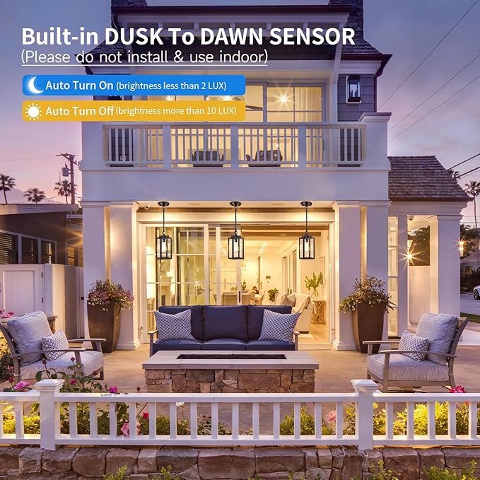11'' Dusk to Dawn Outdoor Pendant Light Modern Outside Chandelier Outdoor Hanging Lantern Light Matte Brown with Clear Glass Exterior Pendant Lighting Fixture for Porch Yard Gazebo ORB (Small)