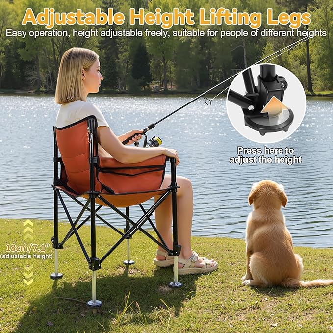 Camping Chair for Adults with Rod Holder Bait Tray Fish Guard 220lbs Capacity Portable Folding Complete Set Outdoor Heavy Duty Fishing Accessories Gear