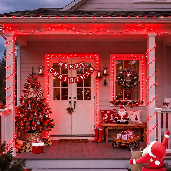 JMEXSUSS 500 LED Red Christmas Lights Outdoor 173ft Christmas Lights Plug in Waterproof 8 Modes Red String Light for Tree Party Xmas Holiday Decorations