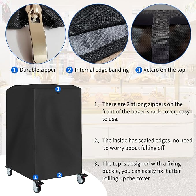 COSHNIBI Pan Bun Rack Cover420D Waterproof and Dust Resistant Bun Rack Cover with Zipper Suitable for Commercial Bread Racks23L x 28W x 32 H-Black