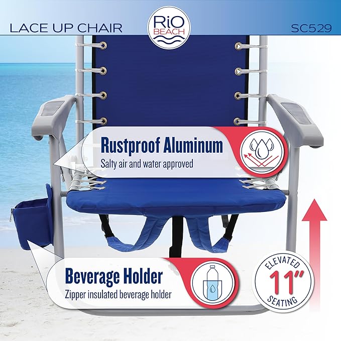 Rio Brands ASC529 4-Position Backpack Lace-Up Suspension Folding Beach Chair