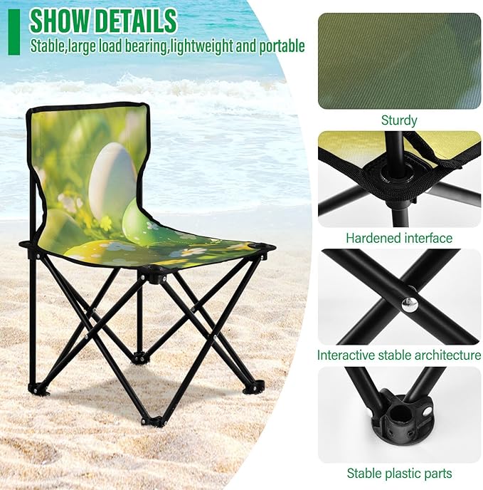 Lively Easter Egg Portable Camping Chairs Folding Chair - Durable Oxford Fabric Lightweight Iron Frame Easy Fold Design - Ideal for Outdoor Activities Camping Fishing and Travel