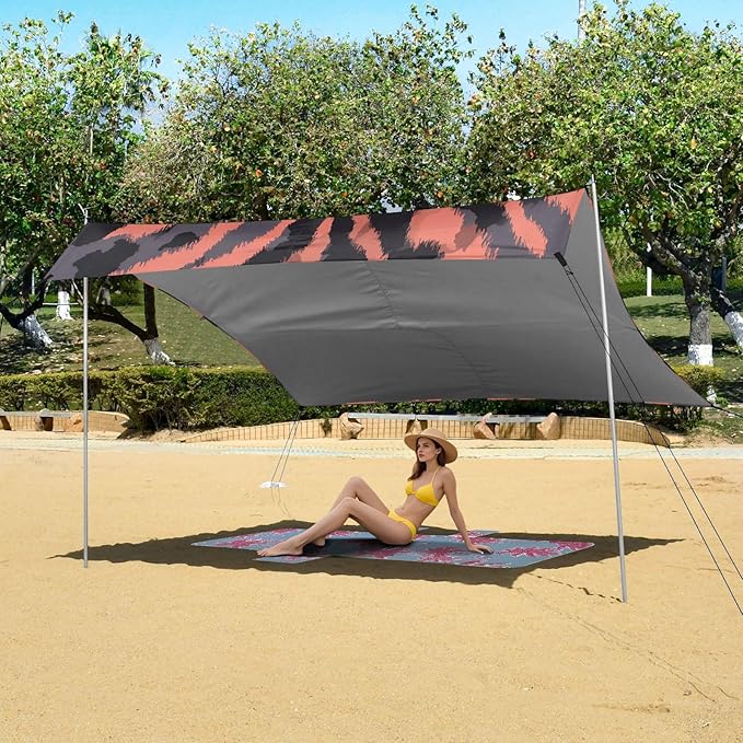 Bolaz Beach Canopy Tent Sun Shade9'×10.5' Large Family Beach Shade UPF50+- Outdoor Shade for Camping Trips FishingHi_0tiger Print Pattern