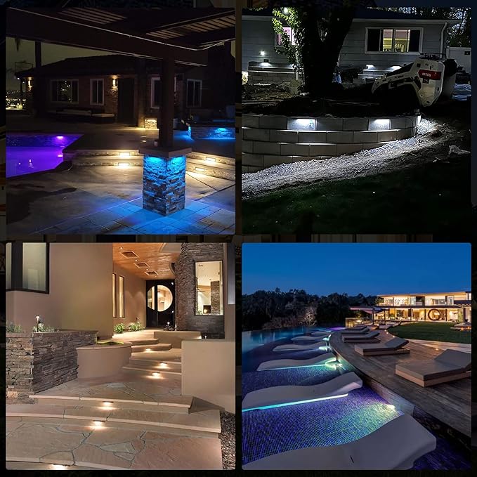 8 Pack 7 inch RGB LED Hardscape Lighting Step Lights Retaining Wall Lights with Color Changing &amp Warm White Mode Low Voltage Landscape Paver Lights Waterproof Deck Lights for Outside Stairs Yard