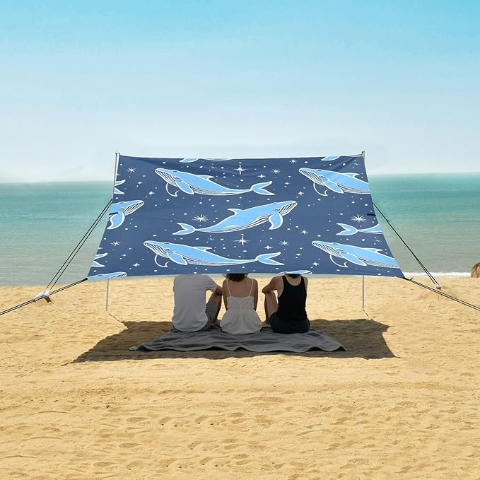 Beach Tent Sun Shelter Navy Whales Stars Lightweight &amp Easy Setup Beach Shade Canopy for Camping Fishing