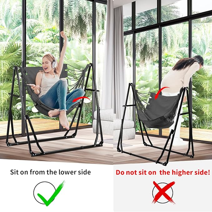 2 in 1 Hammock with Stand Outdoor Hammock Swing Chair with Portable Heavy Duty Stand Multi-Functional Hammock Stand 480 lbs Weight Capacit-Gray