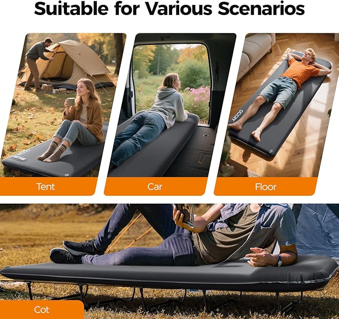 OGERY Self Inflating Sleeping Pad with Electric Pump 3.15 Ultra-Thick Memory Foam Camping Pad 4 Season Camping Mattress Pad with Built-in Pillow Camping Essentials Gear for Tent Travel Car