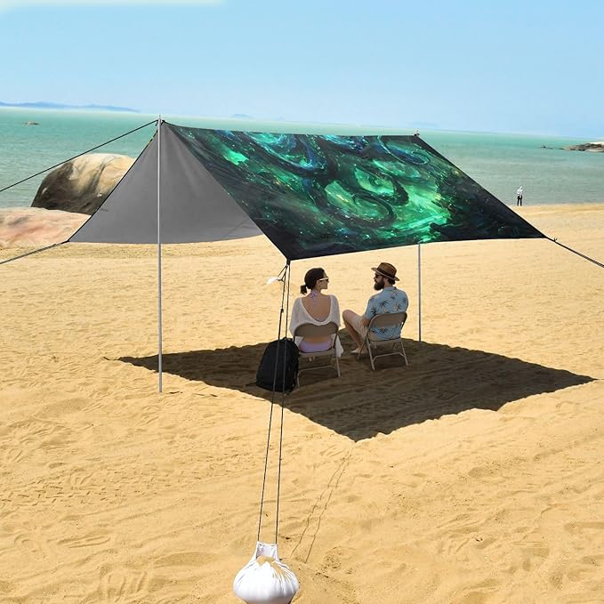 ALAZA Octopus Shipwreck Beach Tent Sun Shelter UPF50+ Protection Beach Shade Canopy w/ 4 Sandbags for Outdoor Camping Fishing Backyard Fun Picnic 10x9 ft
