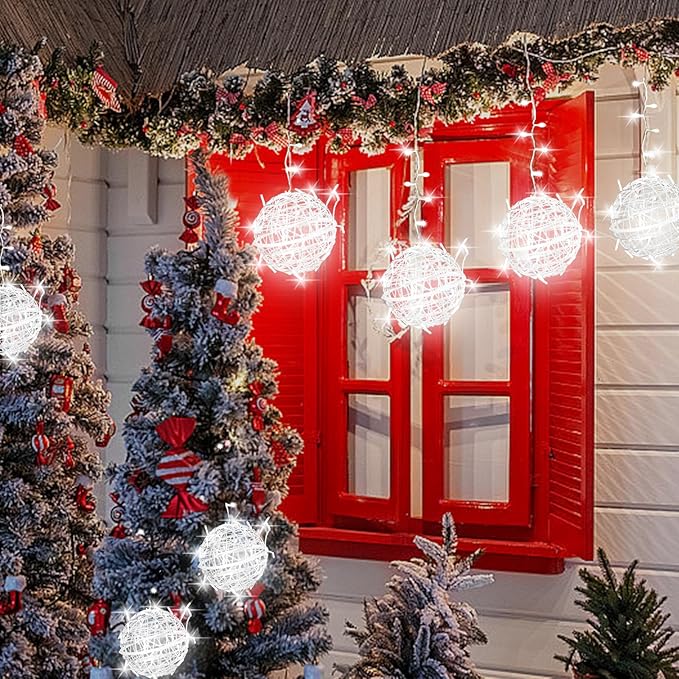Outdoor Christmas Balls Lights Tree Lights Waterproof 4 Pack 7.87 LED Hanging Globe Sphere Lights with 8 Lighting Modes Memory Timer Plug for Party Wedding Xmas Porch Patio Garden Yard Decorations
